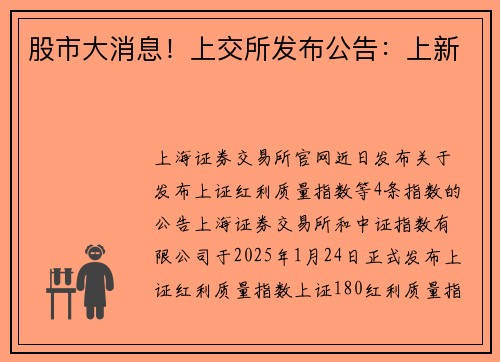 股市大消息！上交所发布公告：上新