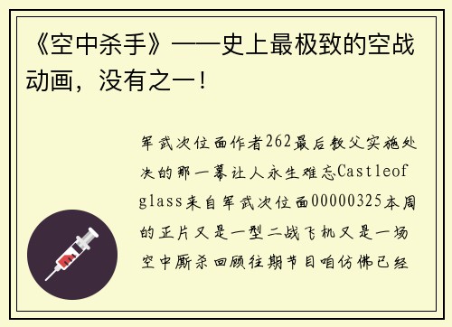 《空中杀手》——史上最极致的空战动画，没有之一！