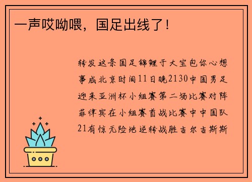 一声哎呦喂，国足出线了！