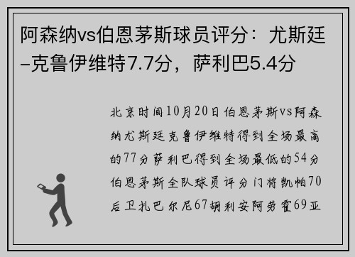 阿森纳vs伯恩茅斯球员评分：尤斯廷-克鲁伊维特7.7分，萨利巴5.4分